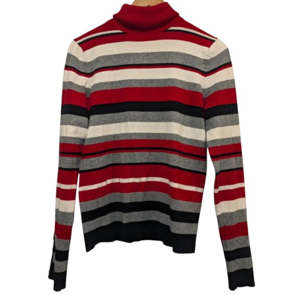 Denver Hayes Women's Striped Turtleneck Sweater - Red, Gray, Black - Picture 1 of 3